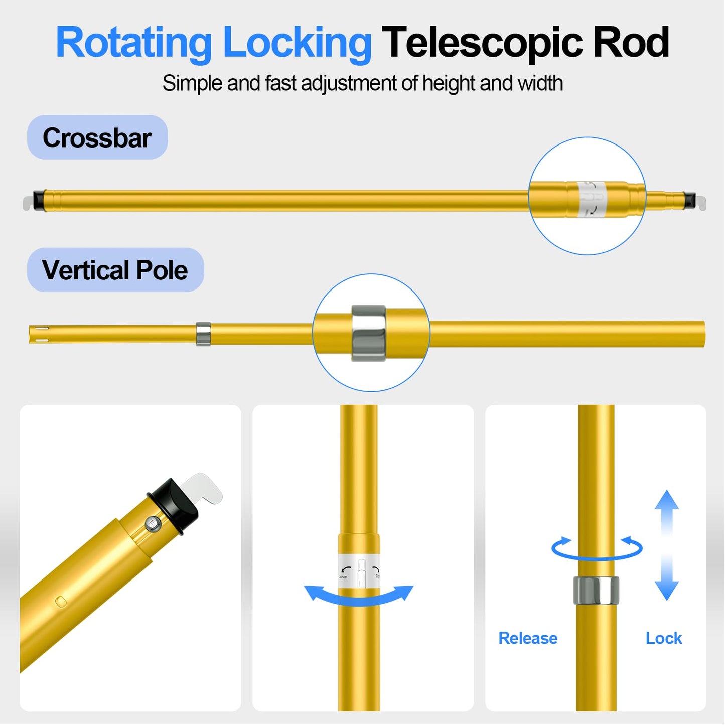 GLOSHOOTING Heavy Duty Backdrop Stand 10x20ft, Pipe and Drape Backdrop Stand Kit, Adjustable Metal Frame, Background Stand Back Drop for Wedding Birthday Party Decorations-Gold