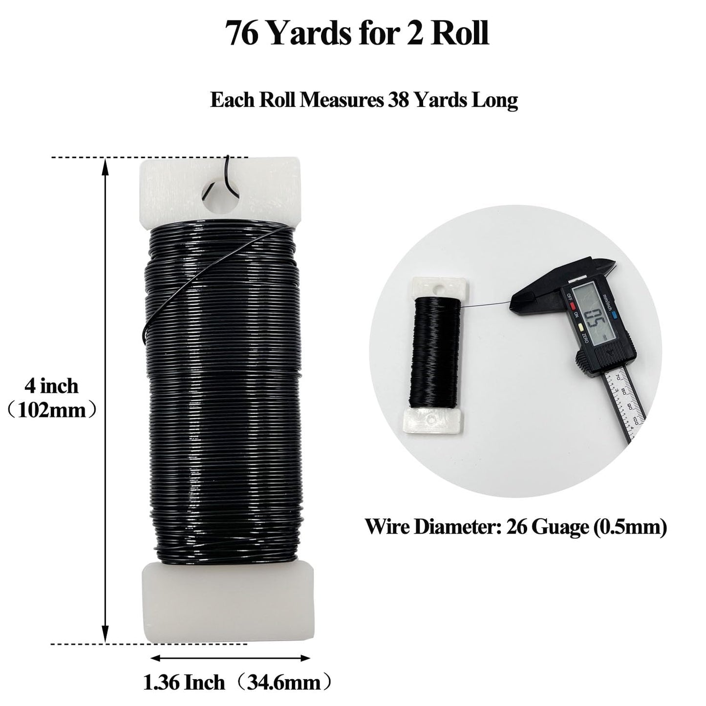 Honigo 26 Gauge Black Metal Floral Wire, 76 Yards/70 Meters,for Christmas Wreaths,Tree Decoration,Flower Arrangement,Craft Wire,Flower Wire,Garden Wires,Flowers Bouquet Accessories,Jewelry Wires DIY
