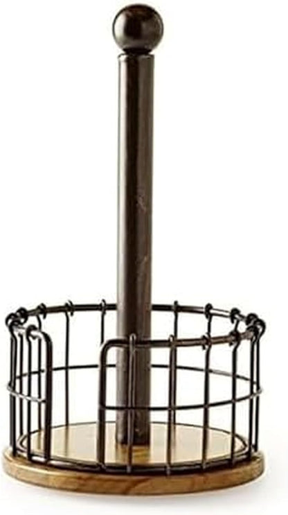 13.25-Inch, Pfaltzgraff Anvil Wire And Acacia Wood Paper Towel Holder, Antique Black