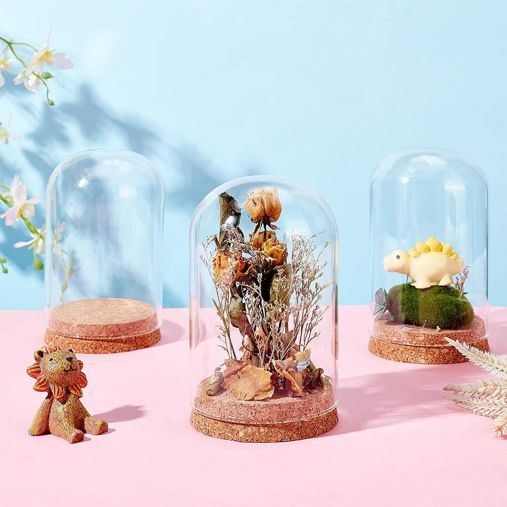 PandaHall 4pcs Glass Cloche Dome Glass Display Bottle Bell Jar with Cork Base Dome Cover Decorative Jars Display Case for Flower Storage Home Christmas Party Decoration 3.15x4.72inch