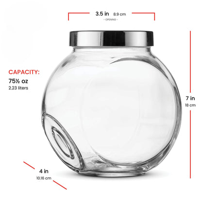 Bormioli Rocco Pandora Glass Jar with Metal Lid 75.5 oz - Airtight Storage Container for Snacks, Candy & Dry Foods - Versatile Kitchen & Pantry Organizer - Durable Clear Glassware