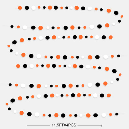 46Ft Orange Black Circle Dot Garland Black Orange and White Polka Dot Hanging Paper Streamer for Birthday Wedding Bridal Shower Baby Shower Fall Autumn Halloween Thanksgiving Party Decoration Supplies