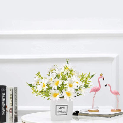AIFUSI Artificial Flowers, Mini Silky White Daisy Decor in Vase for Home Indoor Centerpiece