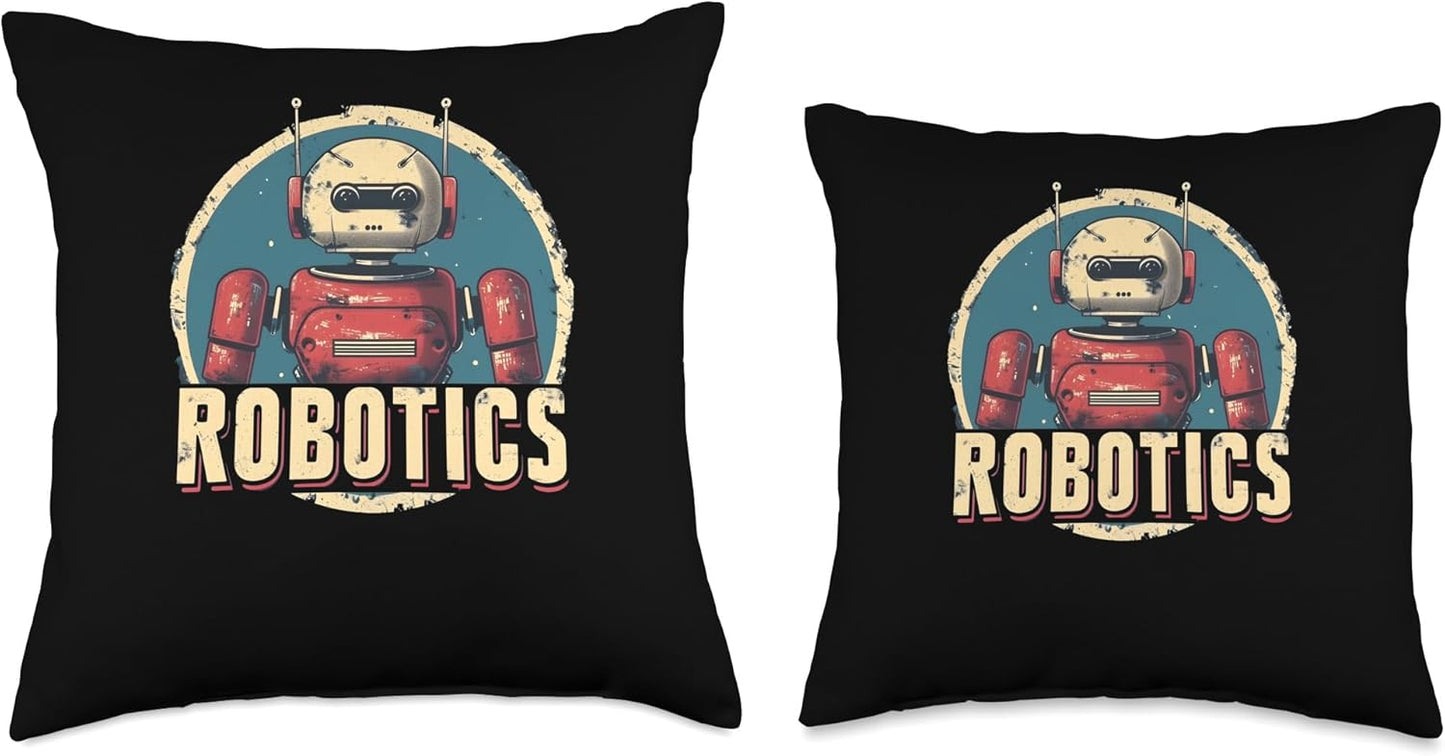 Vintage Throw Pillow - Retro Robotics Engineer Robot