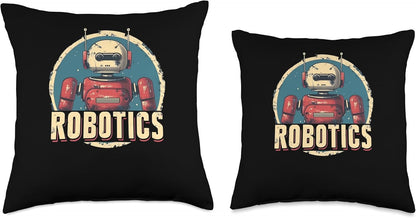 Vintage Throw Pillow - Retro Robotics Engineer Robot