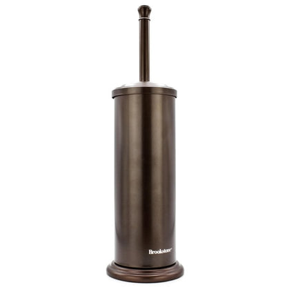 BROOKSTONE Toilet Brush and Holder Set for Bathroom with Splash Guard for Deep Cleaning, Compact and Space Saving Stylish Toilet Bowl Cleaners, Bronze