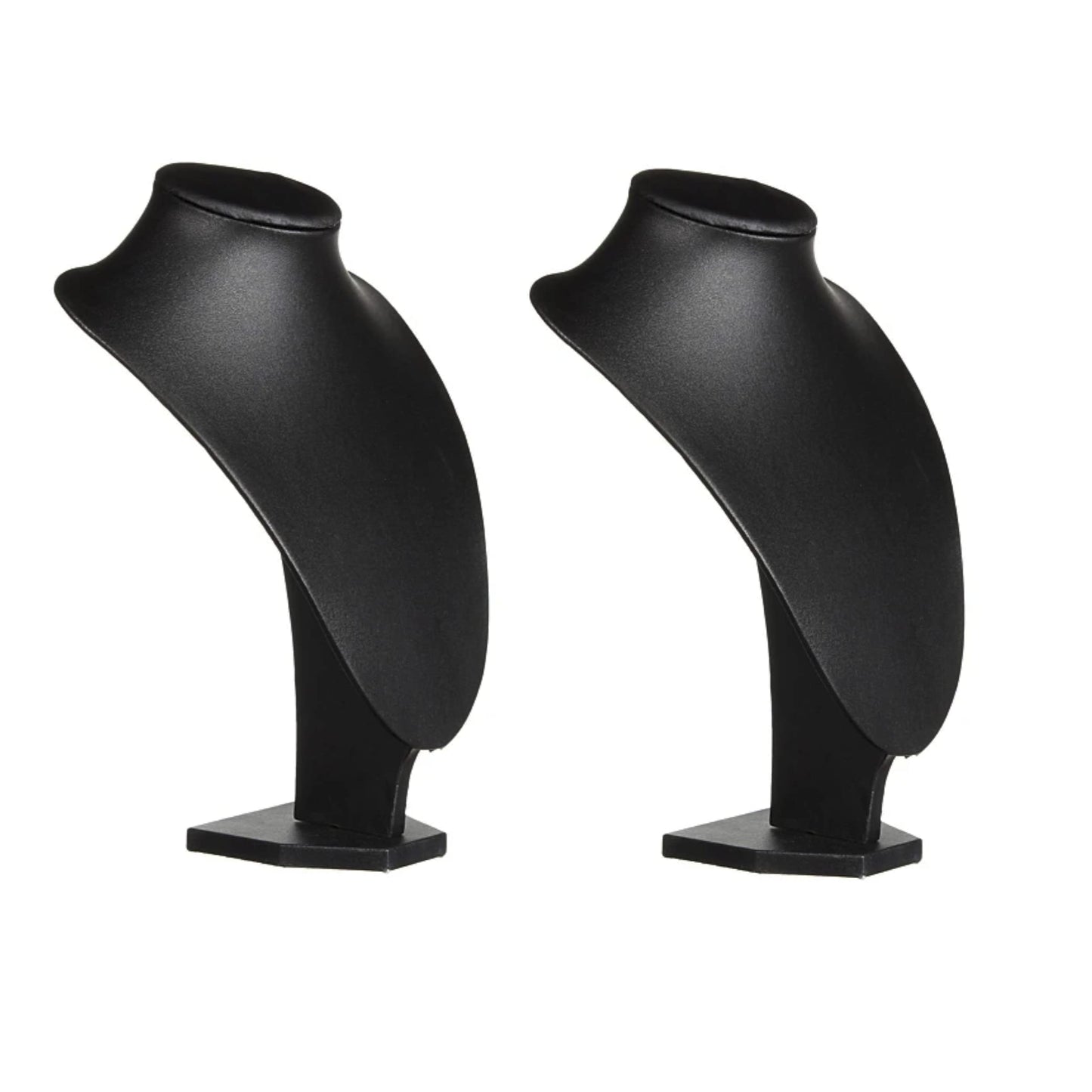 Comelyjewel Necklace Holder Stand Set of 2, Jewelry Bust Display Stand for Necklaces, Velvet Mannequin Jewelry Organizer for Women, Jewelry Display for Vendors, Vanity & Retail (Black Faux Leather)