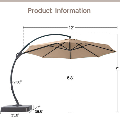 LAUSAINT HOME Sunbrella Outdoor Patio Umbrella with Base Included, 12 FT Deluxe Curvy Cantilever Umbrella Offset Hanging Umbrella with 360° Rotation for Market, Pool, Deck, Garden, Backyard