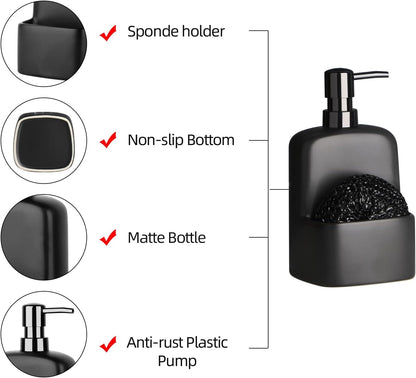 20oz Dish Soap Dispenser - Kitchen Soap Dispenser with Sponge Holder Matte Ceramic Soap Daddy Dispenser for Kitchen