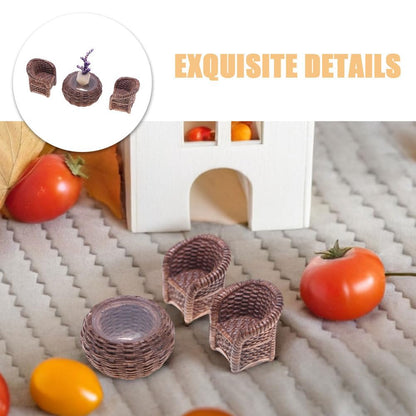 DOITOOL Miniature Table and Chairs Set: 1:12 Scale Miniature Dollhouse Accessories Mini Rattan Table and Chairs Dollhouse Furniture for Fairy Garden Micro Landscape Decoration