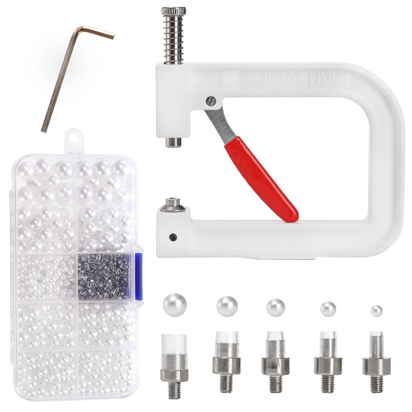 Okllen Pearl Handmade Setting Machine, Beads Rivet Fixing Machine with 5 Sizes, Round Pearl Beads Rivet Studs for Hats, Shoes, Clothes, Bags, Skirts, Beads DIY Accessories