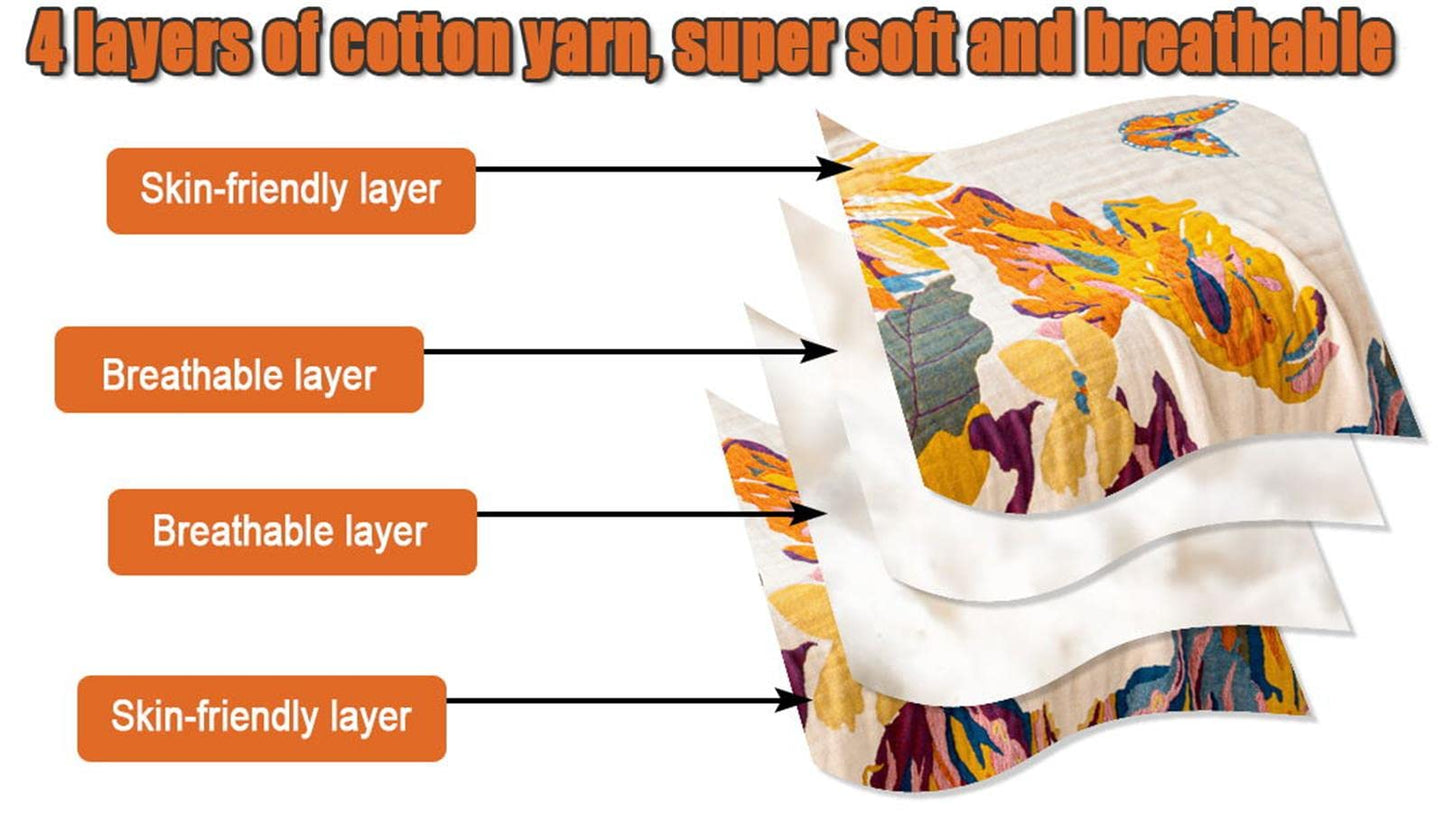 MSGKV Boho Throw Blanket 60''x80'',100% Cotton Blankets for Couch Bed,Cotton Quilt Travel Muslin Blankets Farmhouse Home Decor Soft Lightweight Picnic Blanket