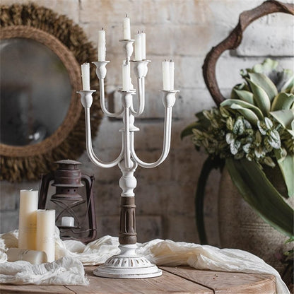 cfycfy987 Candelabra Retro Old Iron Candlestick Ornaments Flower Shop Wedding Western Restaurant Christmas Decoration Props Candle Sticks Holder(White)