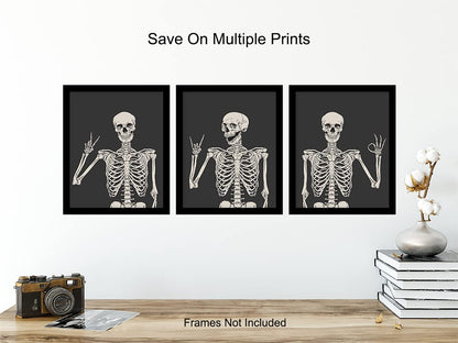 Skeleton Wall Art & Decor 11x14 - Halloween Wall Art - Goth Home Decor - Gothic Room Decoration, Pagan Gifts - Funny Skull Artwork, Bedroom Dorm Man cave - Men Boys Teens - Witchy Picture Poster Print
