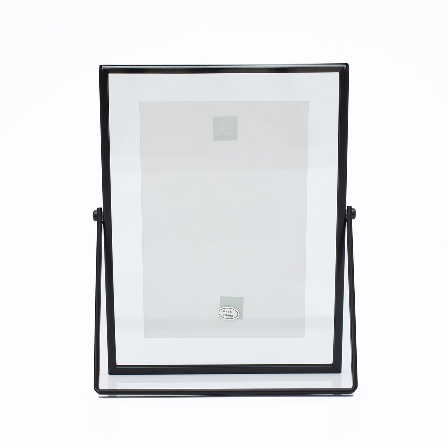 MIMOSA MOMENTS 5x7 Black Metal Floating Picture Frame, Double Glass Tabletop Display, Modern Minimalist Photo Frame for Home & Office Decor