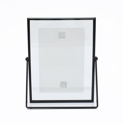 MIMOSA MOMENTS 5x7 Black Metal Floating Picture Frame, Double Glass Tabletop Display, Modern Minimalist Photo Frame for Home & Office Decor