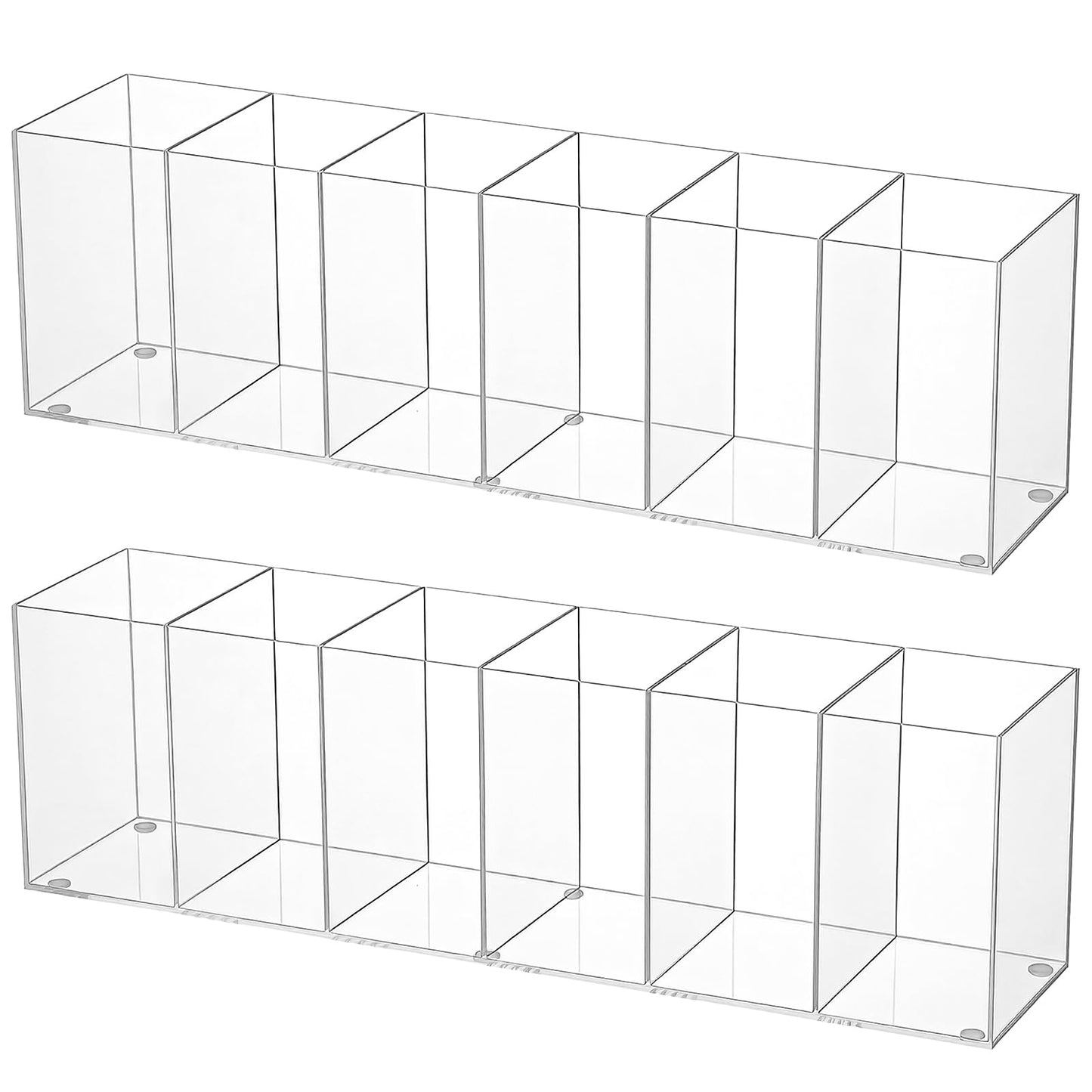 Caeuiciw 2 Pcs Acrylic Pen Holder 6 Compartments Makeup Brush Stationery Organizer Pencil Holder for Accessories Cosmetic Brushes Office Bathroom Kitchen Supplies,Clear