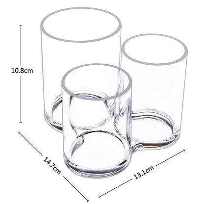 MOSIKER Makeup Brush Holder,Acrylic Clear Round Remote Control Pen Pencil Hair Nail Brush Comb Organizer with 3 Slots