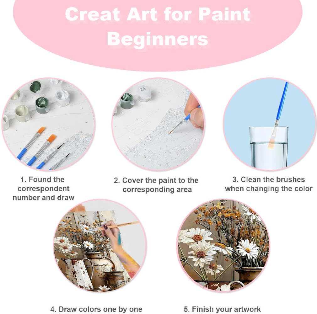 2Pack Flowers Paint by Numbers Kit for Adults Beginners, Floral in Tin Cans Adults Paint by Number Kits with framed-Wood Easel, DIY Acrylic Oil Painting by Numbers Crafts for Home Wall Decor 8X12 Inch