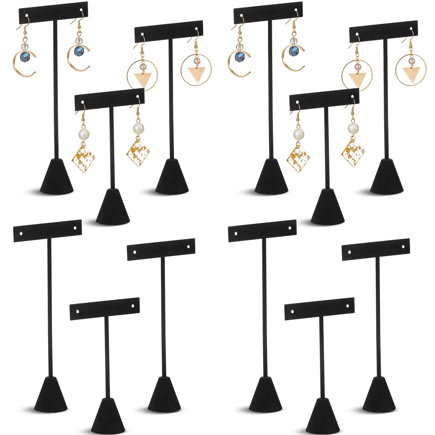 Marsui 12 Pcs Earring Display Set T Bar Earring Display Stand with 3 Heights Earrings Stand for Jewelry Vendors (Black)
