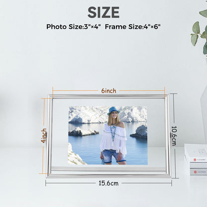 AhaGo Silver Floating Frame, 4"x6", Horizontal, 2 Set, For Picture 3.5x5, 2x3, 1x2, Small Desktop Photo Frames, Classy Gift For Children, Wedding, Home or Office Décor