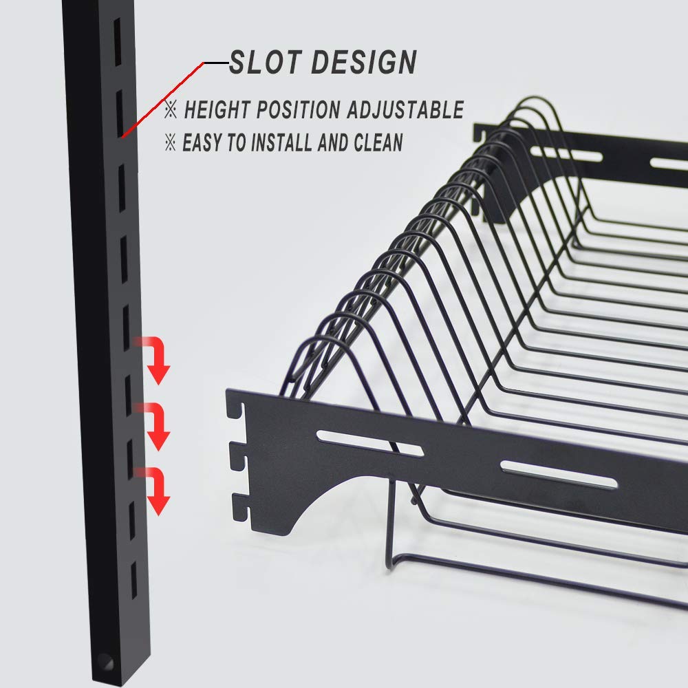 junyuan Hanging Dish Drying Rack Wall Mount,Dish Racks Drainer,3 Tier Kitchen Plate Organizer Storage Shelf with Drain Tray with 3 Hooks,Stainless Steel Black Coating (3 Tier, 21.8)