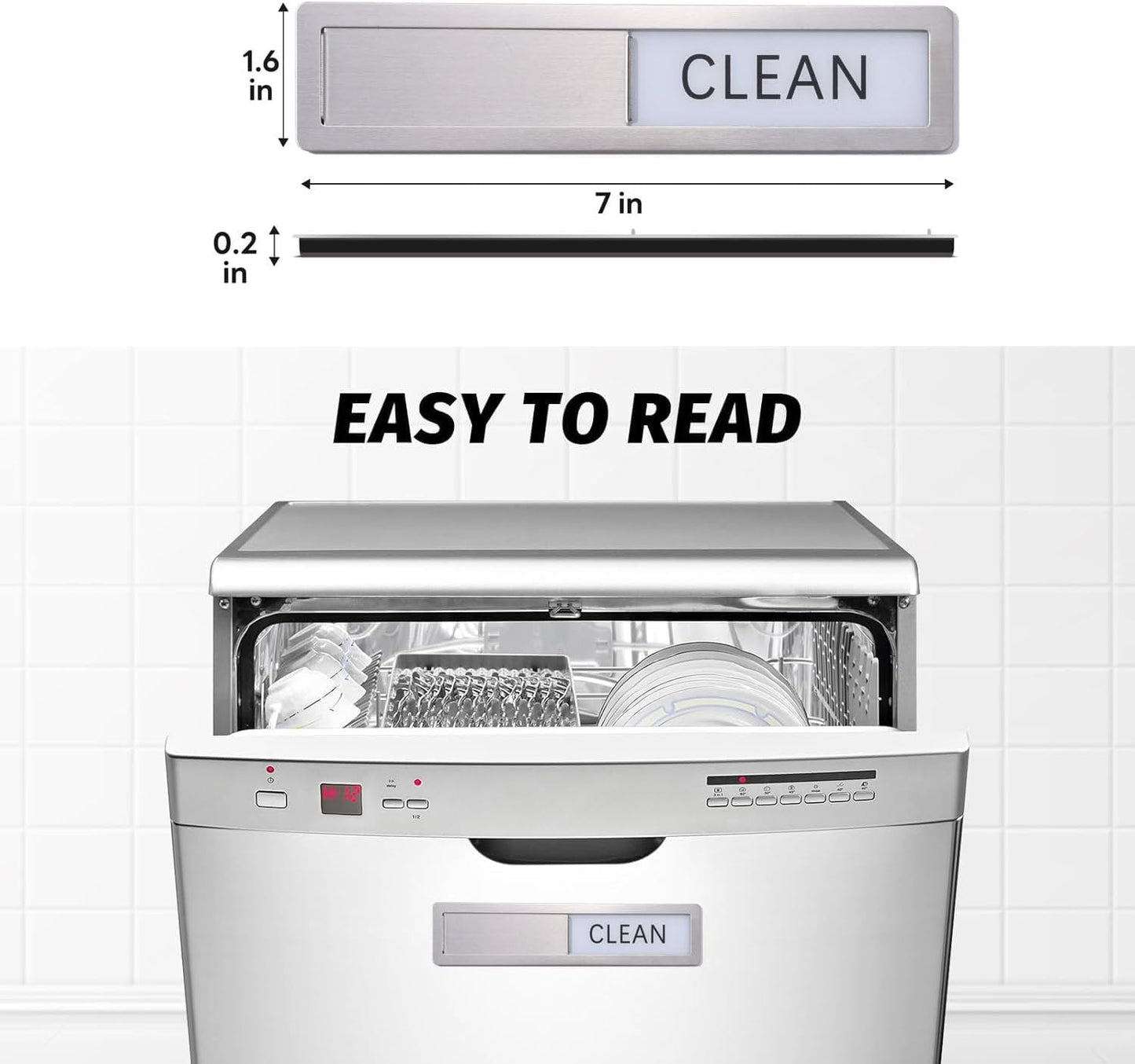 Premium Stainless Steel Dishwasher Magnet Clean Dirty Sign - Kitchen Organizers and Storage - Black-White
