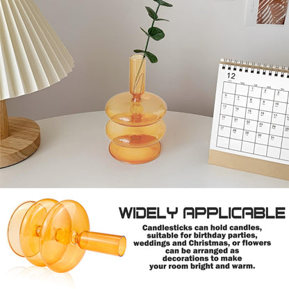 LNQ LUNIQI Clear Glass Taper Candle Holder Glass Pillar Candle Vase Decorative Glass Candlestick Holders for Dining Table Centerpieces Wedding Church（Orange）