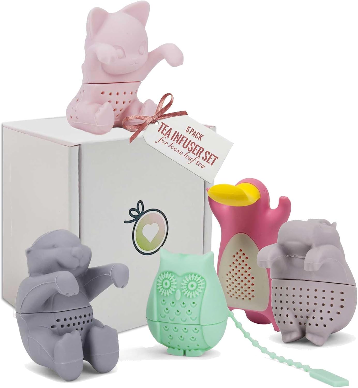 Tea Infuser for Loose Leaf Tea - Par-Tea Pack Silicone Strainer Animals, 5-Pack Loose Leaf Steeper Set in Multi-Color
