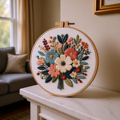 Embroidery Kit for Beginners & Adults Starter Kit, Cross Stitch Kits,DIY Hand Embroidery Needlepoint Set with Hoop, Pre-Printed Fabric, Threads and Instructions (Flower-4)