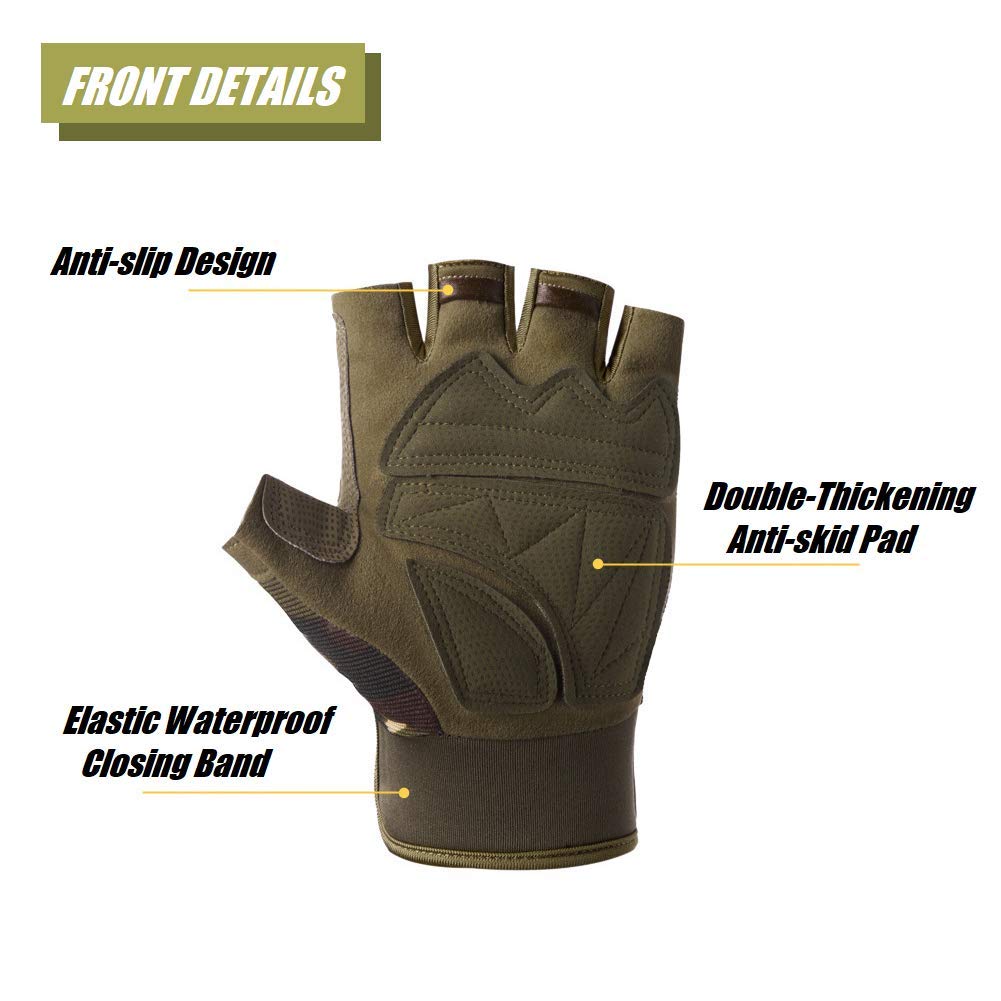 HYCOPROT Fingerless Gloves, Knuckle Protective Breathable Lightweight Outdoor Gloves for Shooting, Hunting, Motorcycling, Climbing (S, Green)