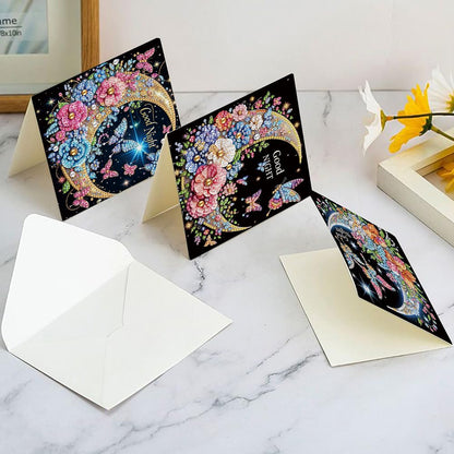 6 Pack 5D DIY Diamond Painting Moon Butterfly Greeting Card Kit, Diamond Art Christmas Birthday Holiday Greeting Card, Art Crafts Kit Creative Gift with Envelope