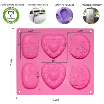 Helpcook 3 Pack Silicone Soap Molds, 6 Cavities, Mixed Patterns, BPA Free, Easy Release