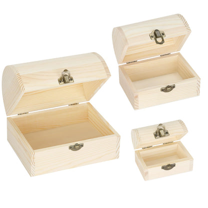 BAOPEND 3 Pieces Unfinished Wooden Storage Box with Lid and Latch, Decorative Treasure Chest for Jewelry Keepsakes Crafts, Natural Pine Wood Organizer for Home Office Gift (Small+Medium+Large)