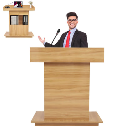 Wooden Podium Stand for Church Wooden Speaking Lectern with Drawers and 3 Levels of Storage Lecterns and Podiums Pulpit Stand for Churches Classroom Conference Room (Natural Wood Color, 39.4 * 20in)