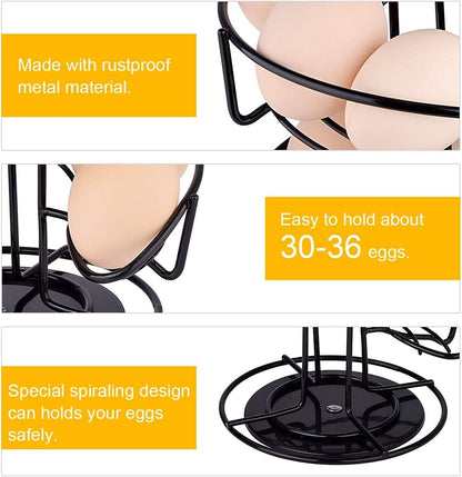 360 Elegant Black Spiral Egg Dispenser Rack - Rotating Storage Solution