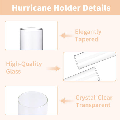 CHILL RECIPE Hurricane Glass Candle Holders-Set of 6 Tall Taper Candle Holder with 14” Tall Clear Cylinder Covers for Wedding Table Centerpiece Home Decor (Floral Base+Clear Chimney)