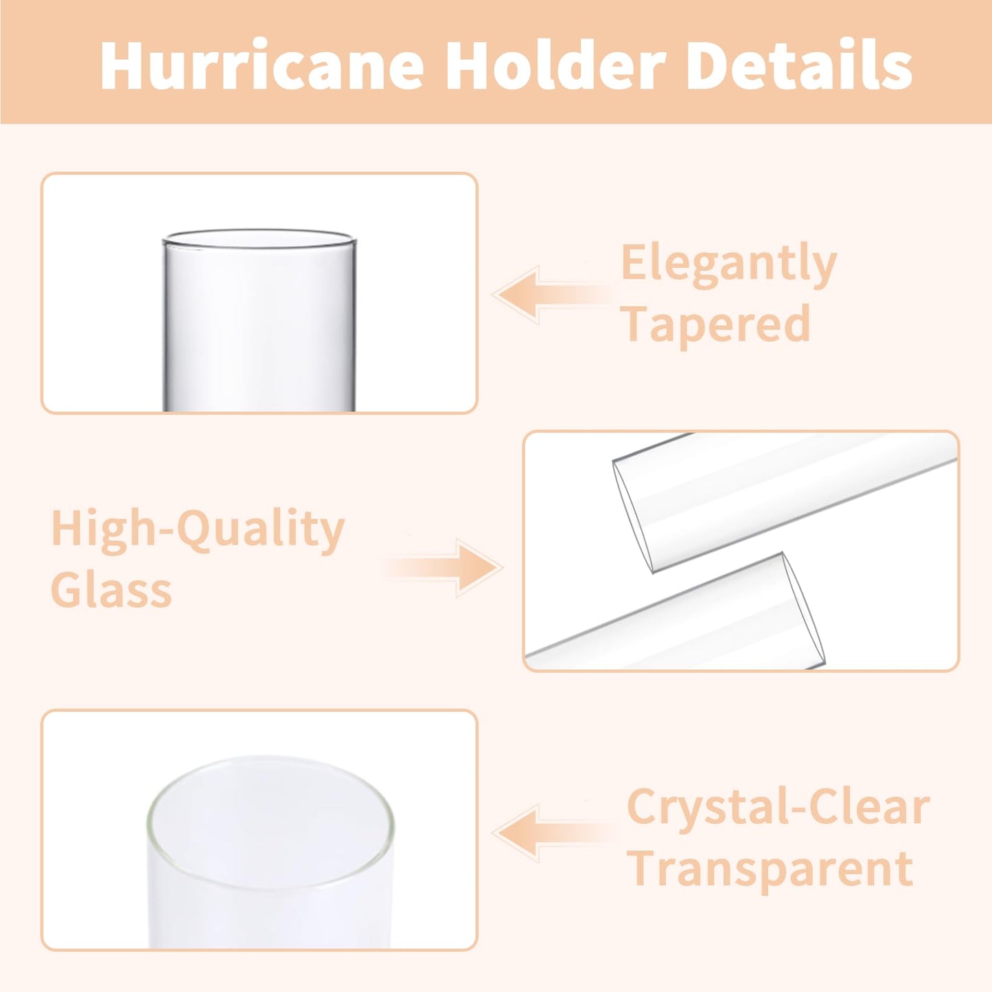 CHILL RECIPE Hurricane Glass Candle Holders-Set of 6 Tall Taper Candle Holder with 12” Tall Clear Cylinder Covers for Wedding Table Centerpiece Home Decor (Floral Base+Clear Chimney)