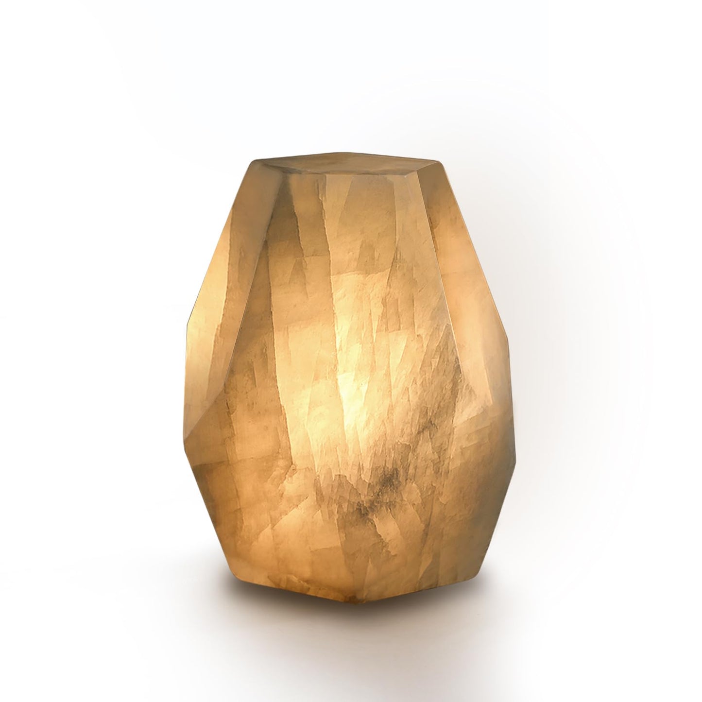 Artsolute Handcrafted Solid Stone Lamp Carved from Natural Calcite, Unique Crystal Texture, Dimmable Small Table Lamp for Bedside, Accent, Pentagon White