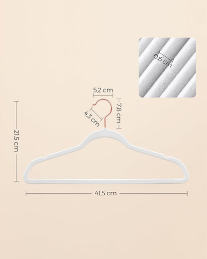 SONGMICS Slim Velvet Hangers - Non-Slip Clothes Hangers with Rose Gold Hooks | Space-Saving 50 Pack, White