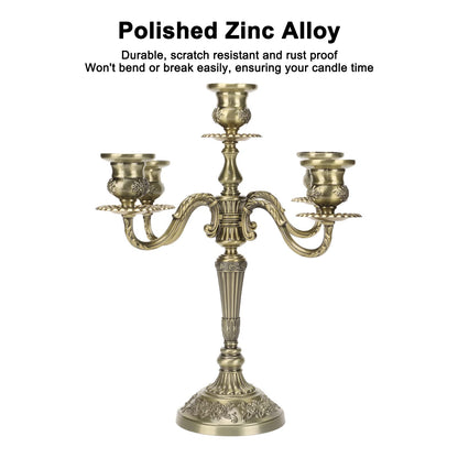 Hamwesh Vintage Candelabra, 5 Candles Capacity Extended Holder Edge Zinc Alloy 5 Arm Candelabra, Metal with Extended Edge for Romantic Dinners Parties Weddings Home Restaurants