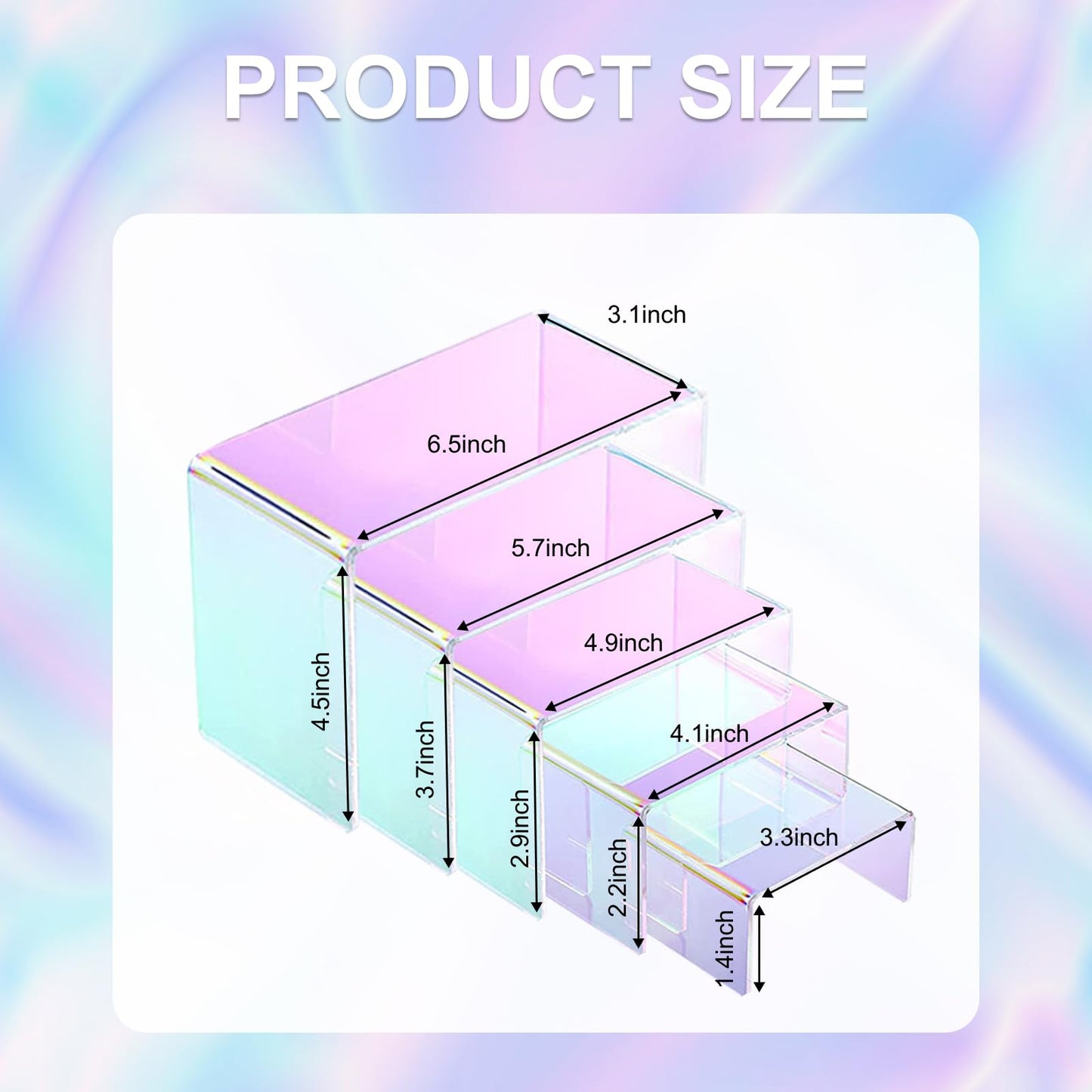 Voittozege 10 Pack Iridescent Display Risers Rainbow Display Stand Rainbow Acrylic Display Stands Acrylic Collectibles Display Shelf for Dessert Cupcake Candy Treat Action Figure Display