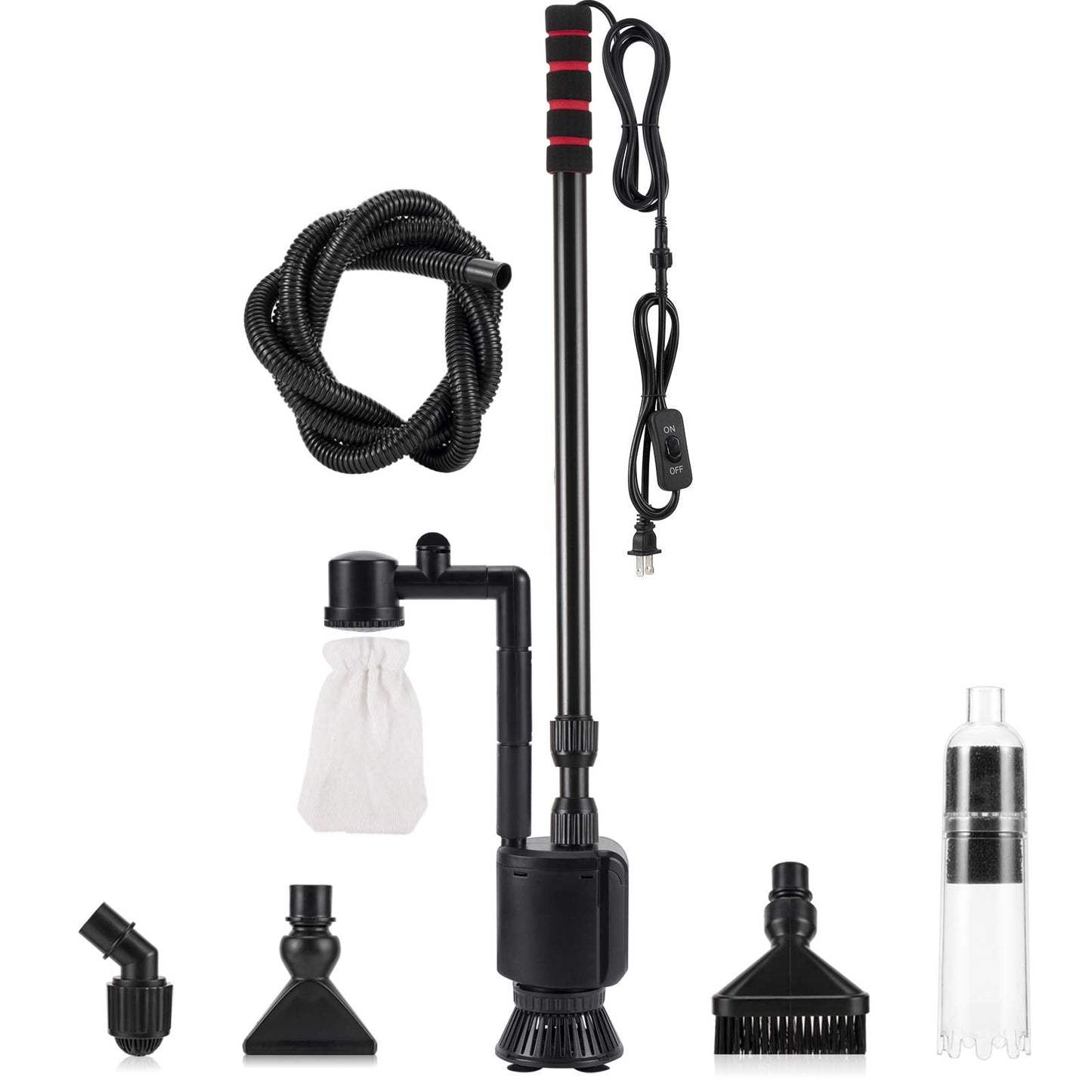 AQQA Aquarium Gravel Cleaner Kit, 6 in 1 Electric Fish Tank Vacuum Cleaning Tools Water Changer, Multifunction Wash Sand Filter Water Circulation 20W 320GPH 110V