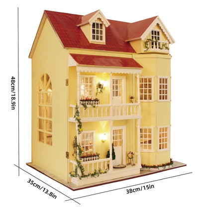 CUTEROOM Upgraded Large Villa Wooden Dollhouse,18.9 Inch Miniature DIY Doll House with Furniture Accessories- Fairy Tale Home, Ideal Gift for Ages 14+