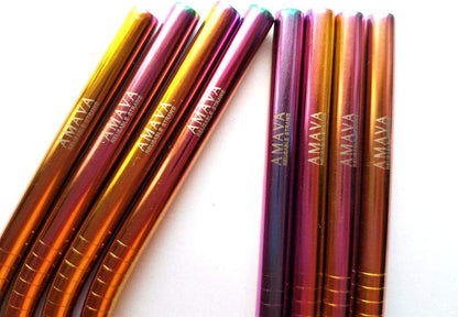 Reusable Straws Set, Stainless Steel Metal, Colorful, Includes 8 Straws, 4 Silicone Tips, 2 Cleaning Brushes, Travel