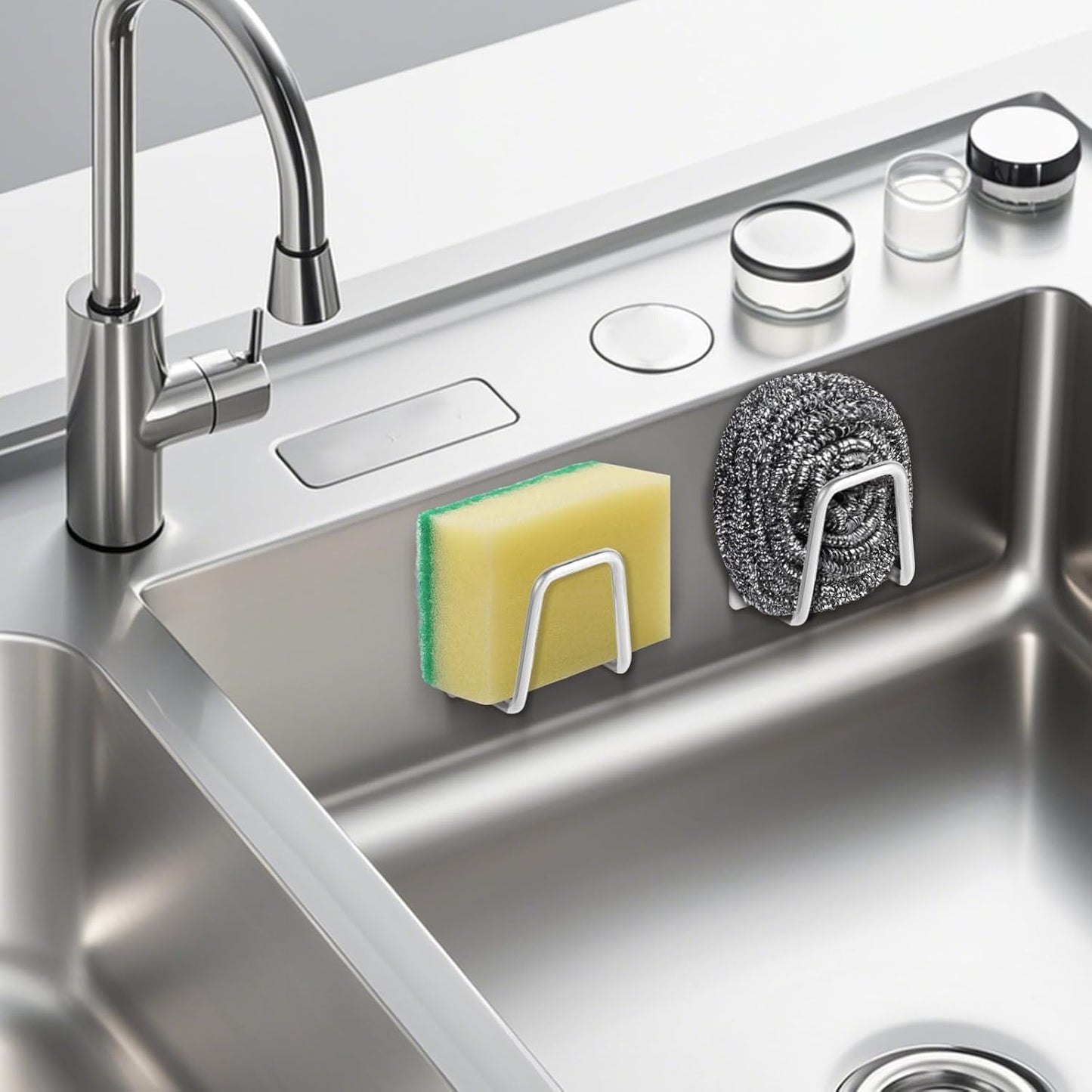 Everlling Magnetic Sponge Holder for Kitchen Sink,1 Pcs Strong Magnetic Stainless Steel Rack Stand, Kitchen Accessories, Dish Sponge Organizer, Scrubber Caddy, with Extra Magnets and Metal Plates