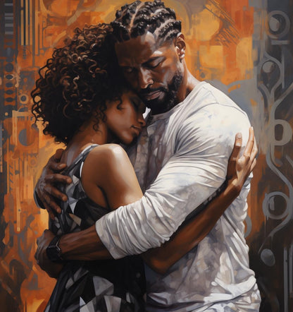 DIY 5D Full Drill American Native African Lovers Couple Kissing Square Diamond Art Painting by Number Kits Man & Woman for Adults Crystal Cross Stitch for Wall Decoration Gift 40x30CM/16x12IN