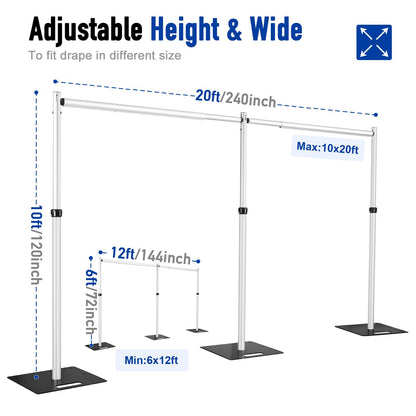 Hecis Heavy Duty Backdrop Stand, 10x20Ft Double Crossbar Pipe and Drape Stand Kit, Adjustable Banner Stand, Back Drop Stand for Party Event, Trade Shows & Wedding Decor