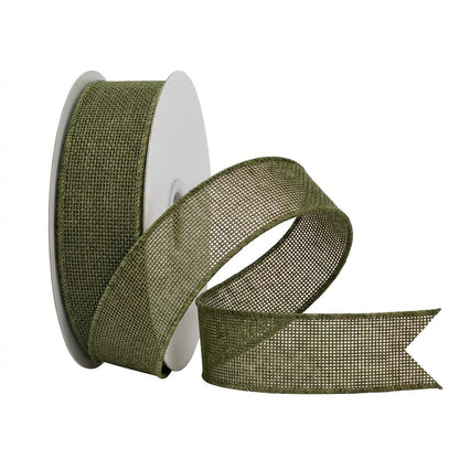 SDZMDL Moss Green Wired Ribbon, Burlap Ribbon with Wire Edge for Father's Day Big Bows, Wreath, Gift Wrapping, 1-1/2 Inchx20 Yards.