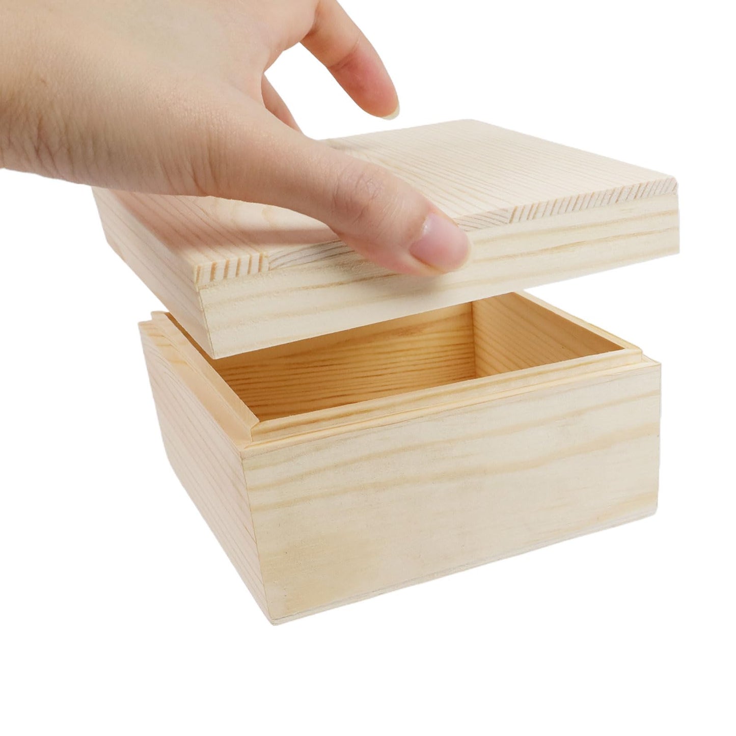 MY MIRONEY 2Pcs Wooden Unfinished Storage Box with Top Lid 4.72" x 4.72" Square Wooden Pine Box DIY Craft Stash Boxes Gift Box for Arts Hobbies and Home Storage